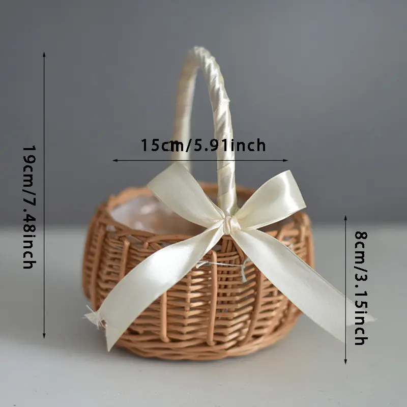 Handmade Storage Rack Woven Flower Baskets Rattan Storage Basket Flower Girl Hand Basket for Home Wedding Decoration