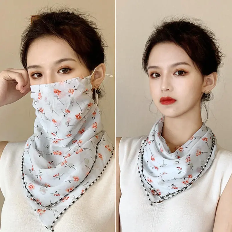 Summer Sunscreen Women Veil Breathable Face UV Protection Triangle Flower Scarf Ladies' Mask Neck Cover Neck Protection Mask