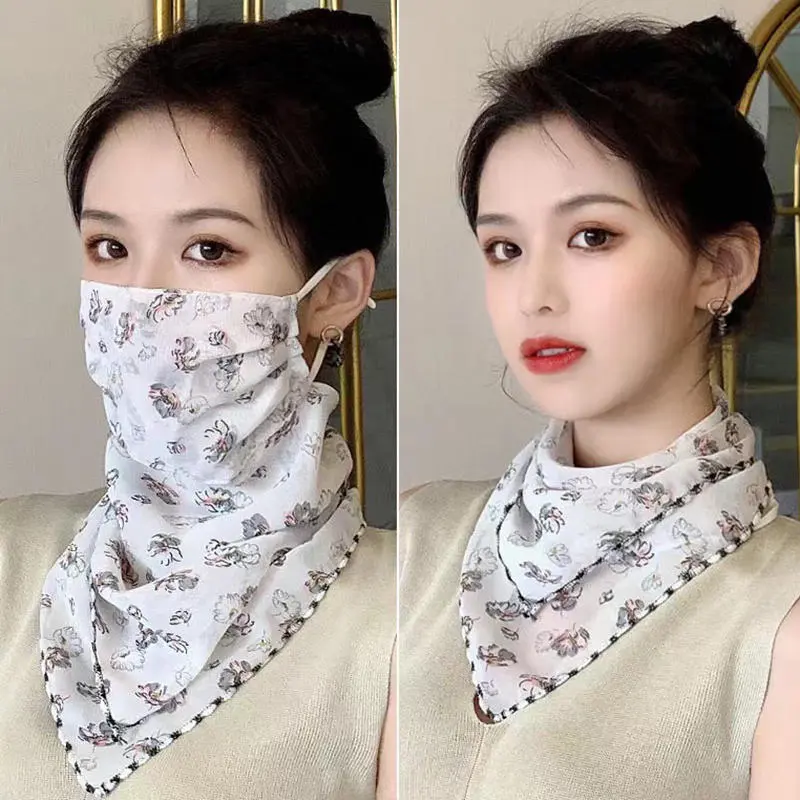 Summer Sunscreen Women Veil Breathable Face UV Protection Triangle Flower Scarf Ladies' Mask Neck Cover Neck Protection Mask