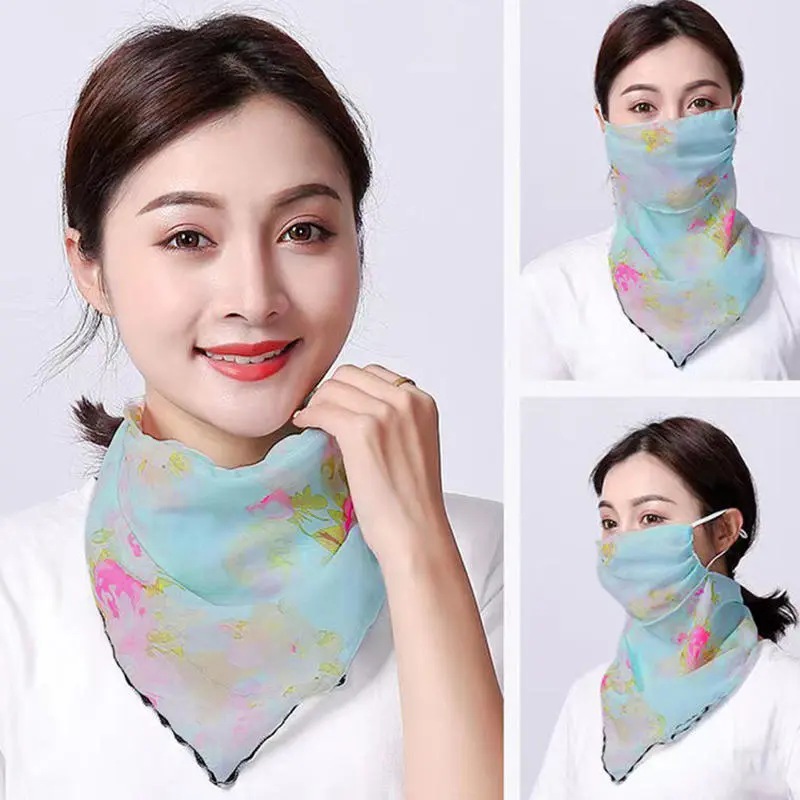 Summer Sunscreen Women Veil Breathable Face UV Protection Triangle Flower Scarf Ladies' Mask Neck Cover Neck Protection Mask
