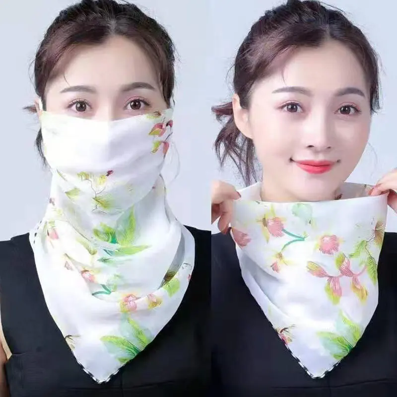 Summer Sunscreen Women Veil Breathable Face UV Protection Triangle Flower Scarf Ladies' Mask Neck Cover Neck Protection Mask