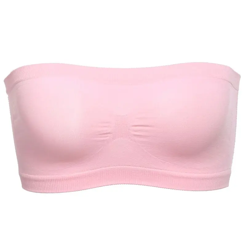 Women Sexy Strapless Crop Top Bra No Chest Cushion Brassiere Breathable Mesh Invisible Strapless Chest Wraps Tube Tops Summer