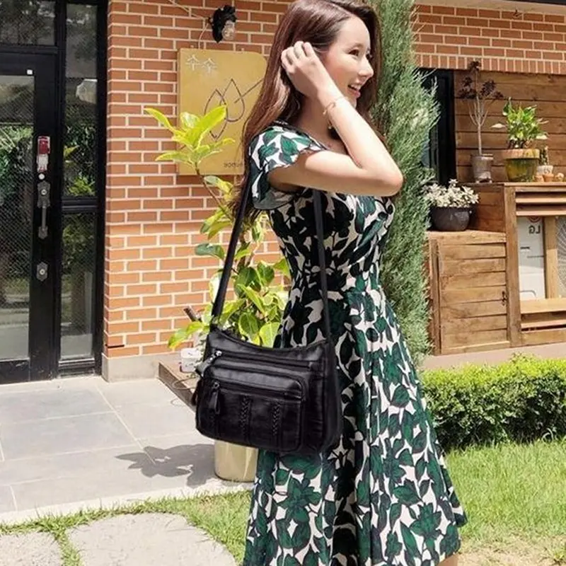Fashion Casual Female Shoulder Bag Soft PU Shoulder High-quality Multi-pocket Solid Color Ladies Crossbody Bags