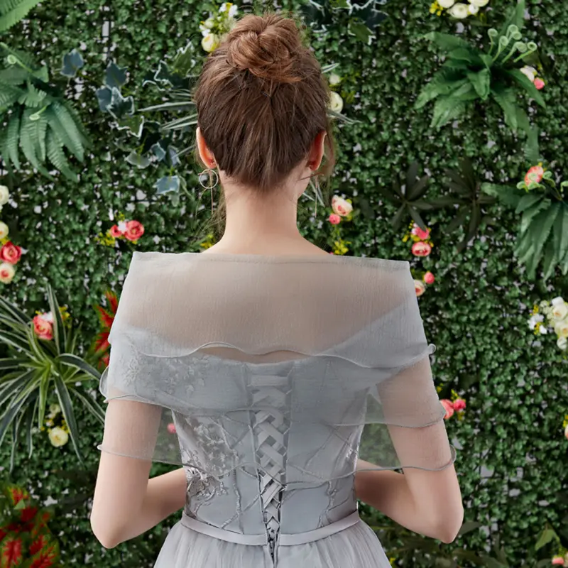 Women Vintage Layered Gauze Shawl Wrap Shrug Rhinestone Buckle Front Wedding Dress Cover Up Sexy Off Shoulder Ruffles Bolero New