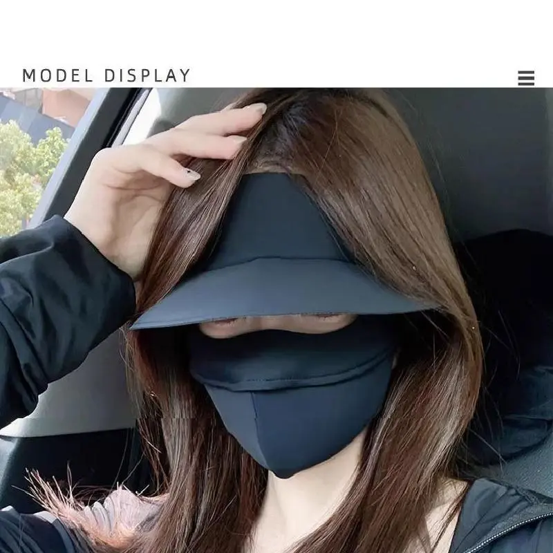 Summer Sun Protection Mask Outdoor UV Protection Black Rubber Hat Brim Face Covering Ice Silk Sun Protection Face Mask