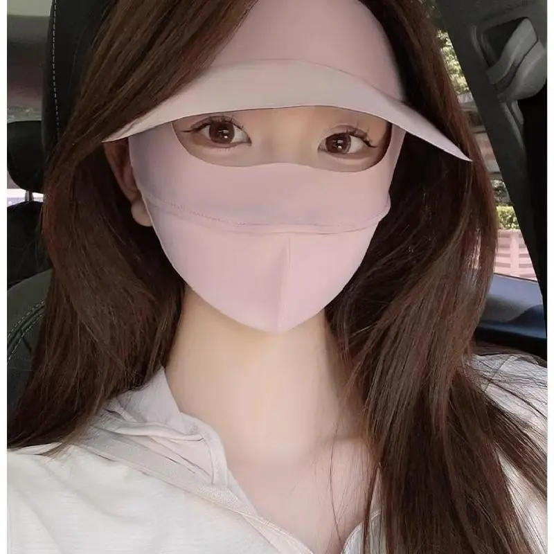 Summer Sun Protection Mask Outdoor UV Protection Black Rubber Hat Brim Face Covering Ice Silk Sun Protection Face Mask
