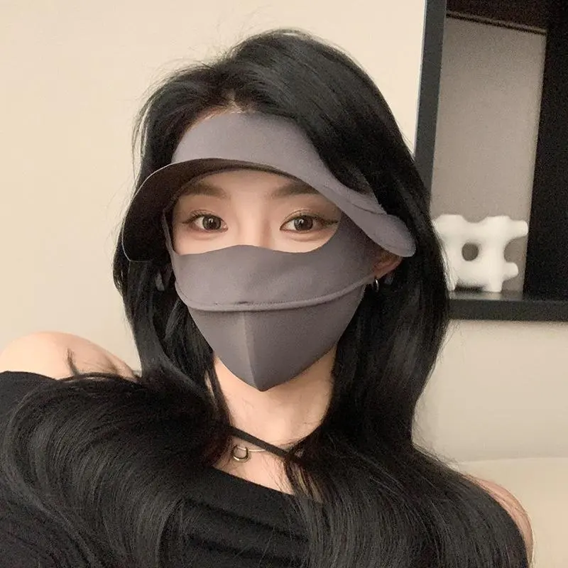 Summer Sun Protection Mask Outdoor UV Protection Black Rubber Hat Brim Face Covering Ice Silk Sun Protection Face Mask