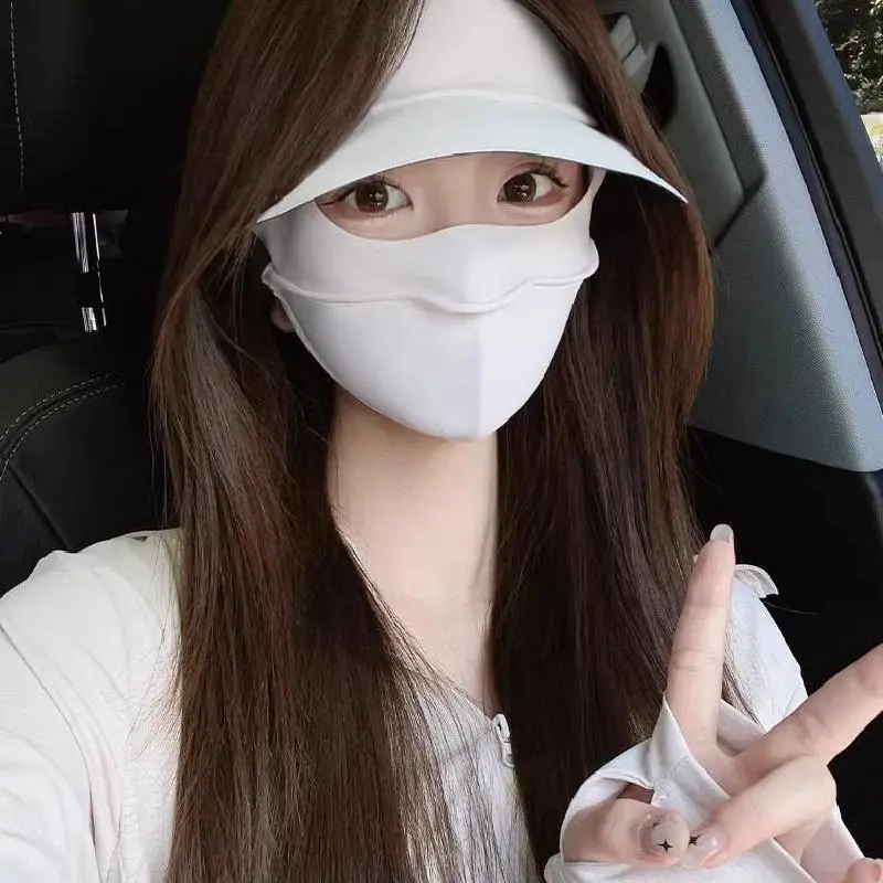 Summer Sun Protection Mask Outdoor UV Protection Black Rubber Hat Brim Face Covering Ice Silk Sun Protection Face Mask