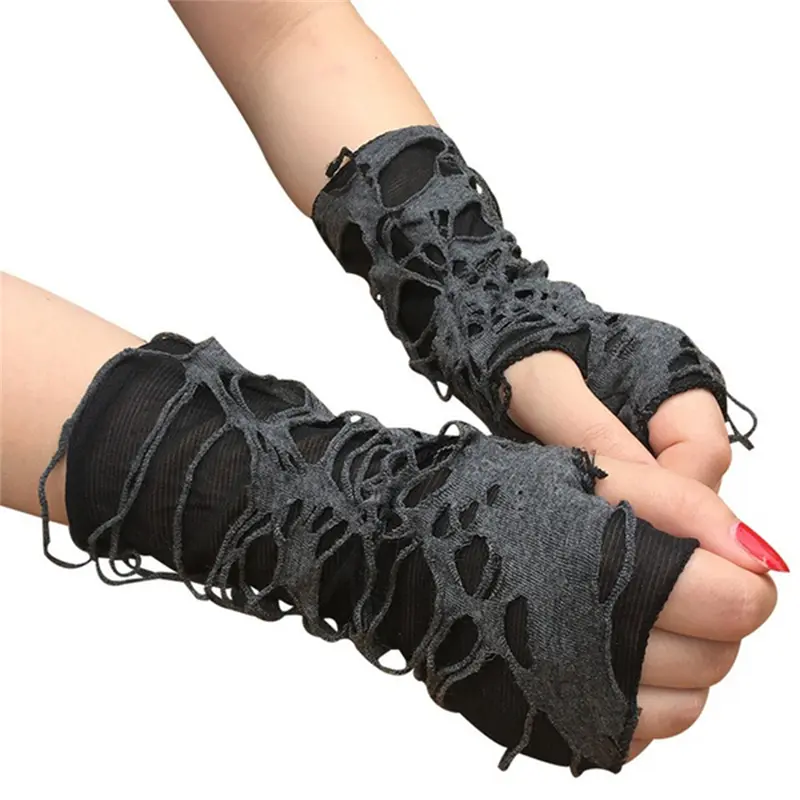 Broken Slit Sexy Gothic Fingerless Gloves Halloween Ripped Holes Cosplay Party Dress Up Accessories