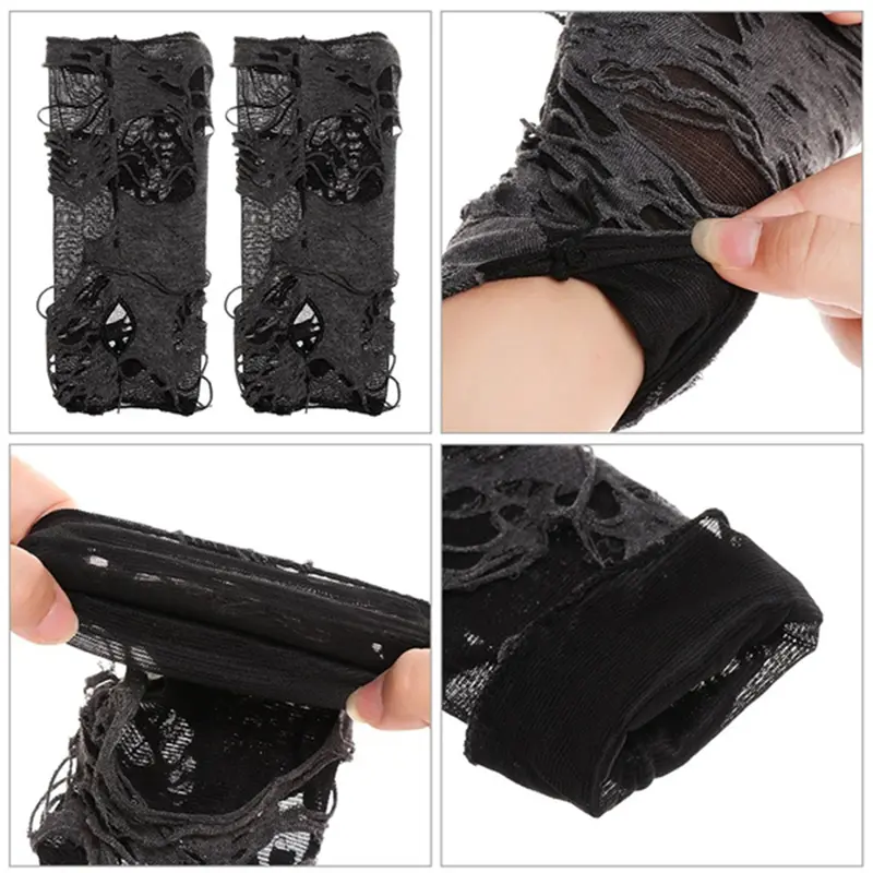 Broken Slit Sexy Gothic Fingerless Gloves Halloween Ripped Holes Cosplay Party Dress Up Accessories