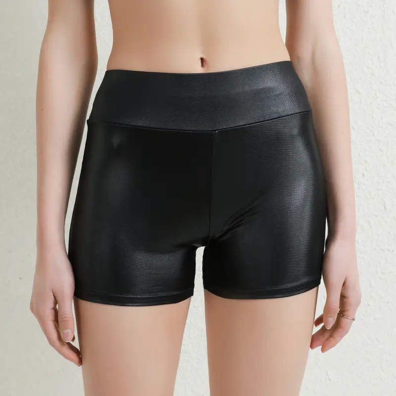 Sexy Nightclub Costumes Shorts Women PU Leather Shorts High Waist Solid Color Button Black Pants Fashion Summer