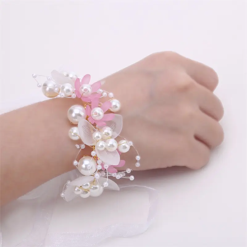 Headband And Wrist flower Pearl Crystal Corsage Bridesmaid Children Hand Flower Marriage Beautiful Bride Wedding Accessories