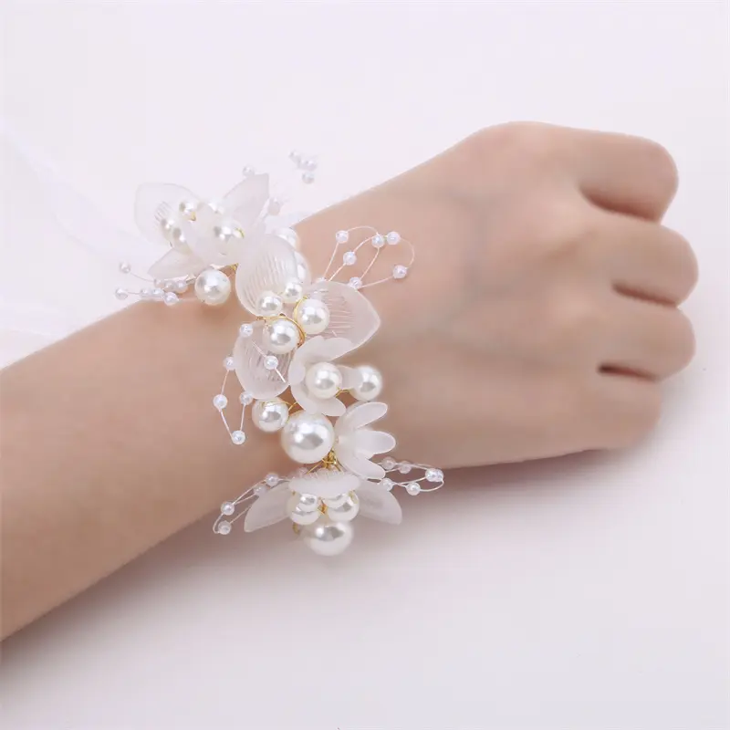 Headband And Wrist flower Pearl Crystal Corsage Bridesmaid Children Hand Flower Marriage Beautiful Bride Wedding Accessories