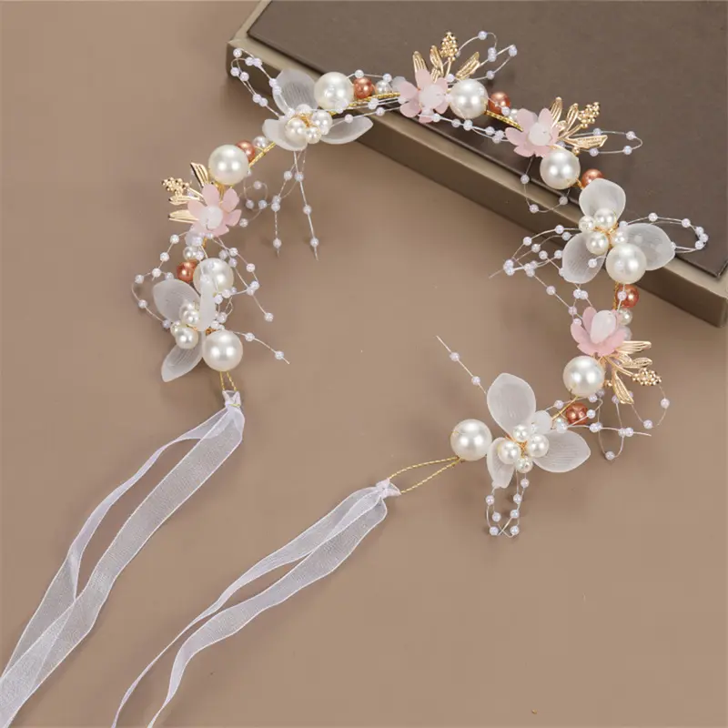 Headband And Wrist flower Pearl Crystal Corsage Bridesmaid Children Hand Flower Marriage Beautiful Bride Wedding Accessories