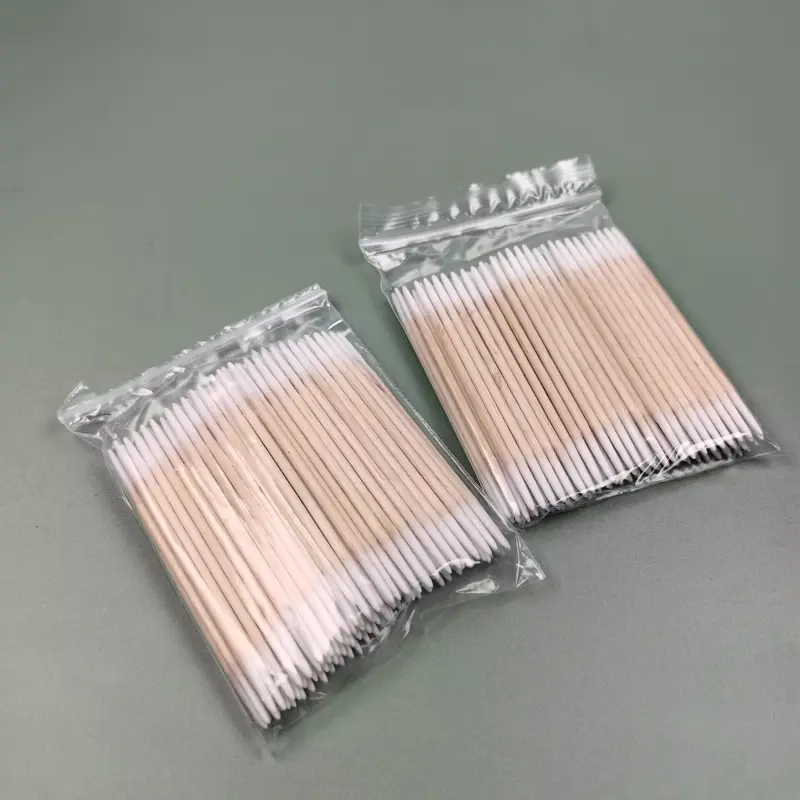 7cm 100/300Pcs Wooden Tip Cotton Stick Long Wooden Handle Tip Semi Permanent Embroidered Cotton Swabs