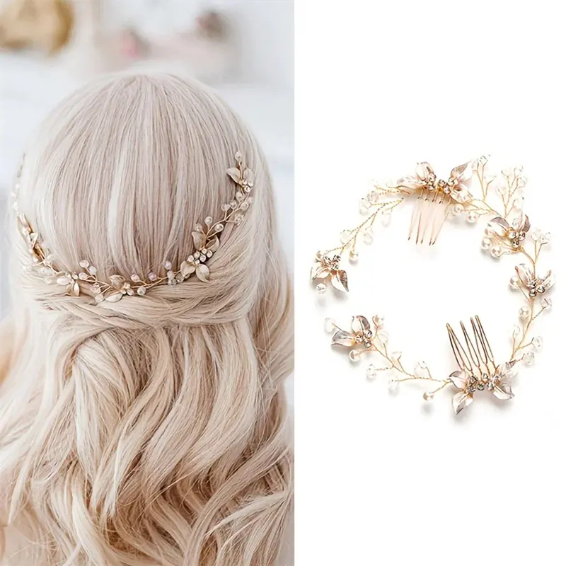 Women Flower Comb Headwear Wedding Hair Accessories Fashion Shaped  Bride Insert Hair Clip Jewelry Fashion Headwears