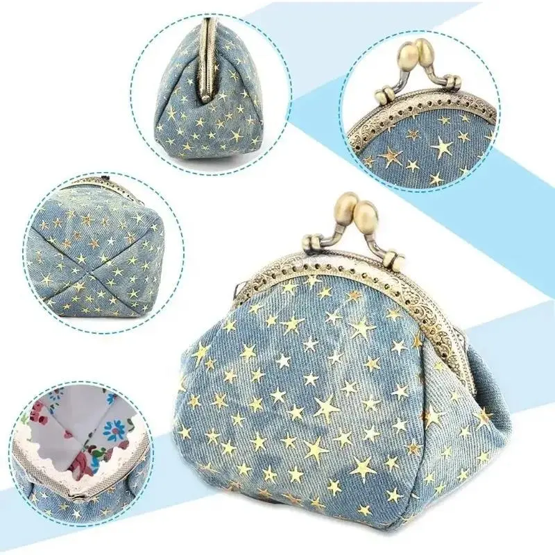 2025 NewPractical Coin Purse Denim Change Pouch Wallets Buckle with Kisslock Clasp Holder Clutch Handbags