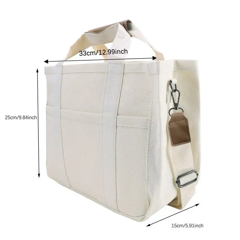 Women's Casual Canvas Handbag Multi-pocket Large Capacity Tote Bag Adjustable Shoulder Strap Shopper Female