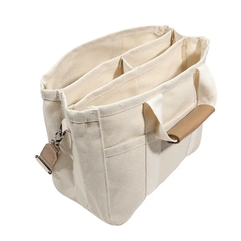 Women's Casual Canvas Handbag Multi-pocket Large Capacity Tote Bag Adjustable Shoulder Strap Shopper Female