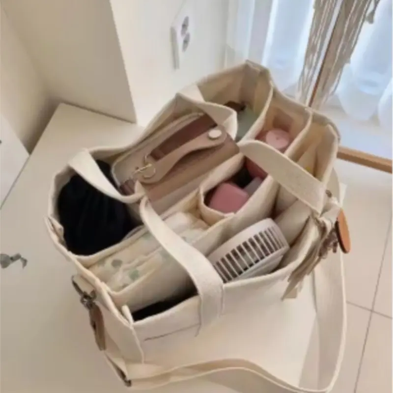 Women's Casual Canvas Handbag Multi-pocket Large Capacity Tote Bag Adjustable Shoulder Strap Shopper Female