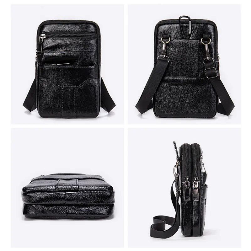 Men Genuine Leather Shoulder Male Fanny Pack High Quality Messenger Bags  Men's Fashion Business Belt Bag Small Briefcase Waist