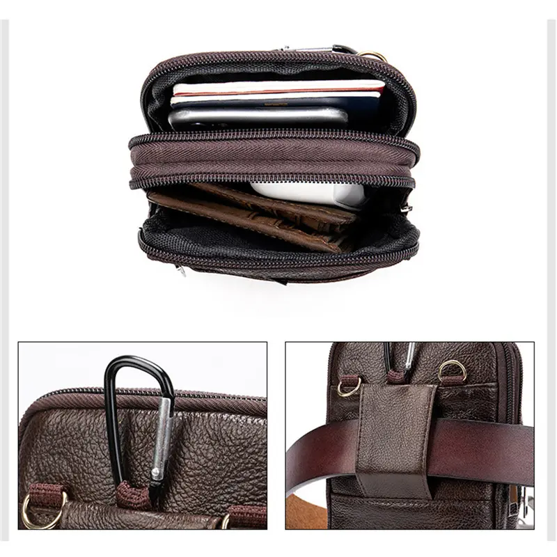 Men Genuine Leather Shoulder Male Fanny Pack High Quality Messenger Bags  Men's Fashion Business Belt Bag Small Briefcase Waist