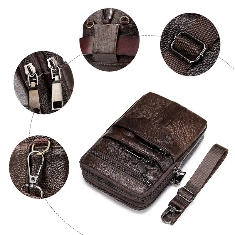 Men Genuine Leather Shoulder Male Fanny Pack High Quality Messenger Bags  Men's Fashion Business Belt Bag Small Briefcase Waist