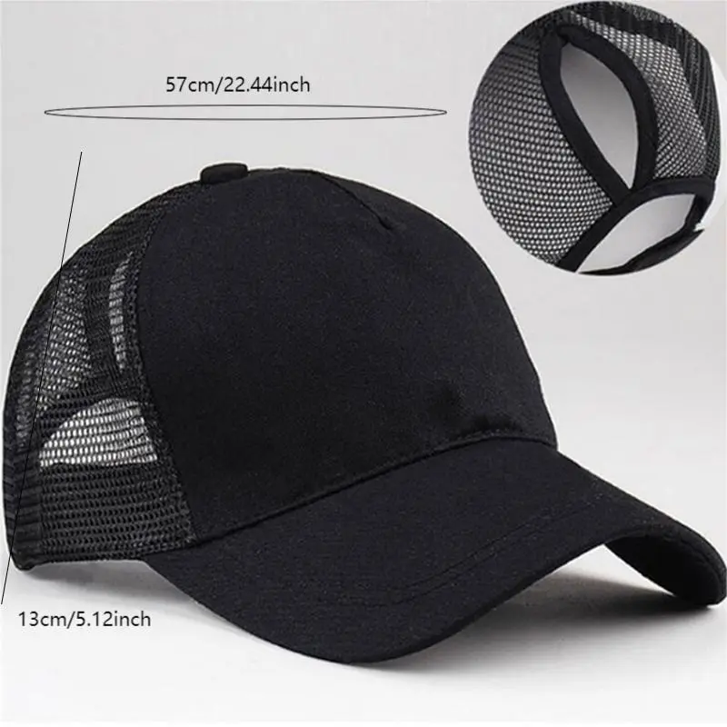 2025 New Ponytail Baseball Cap For Summer Women's Adjustable Black Hat Messy Cap Casual Cotton Girl Snapback Mesh Caps Casual