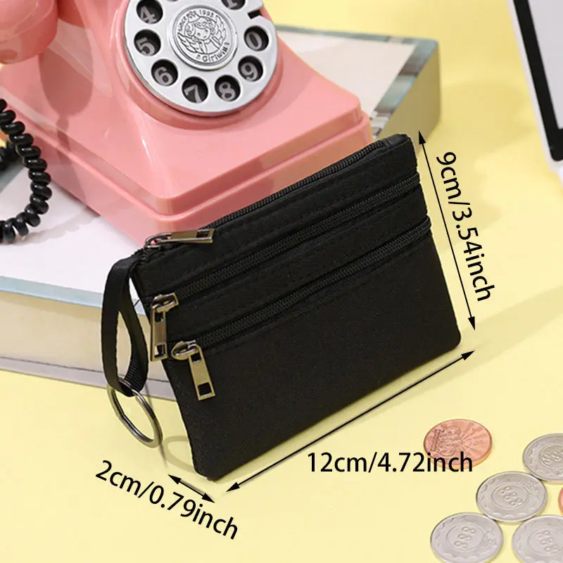 Canvas Mini Coin Purse Simple double Zipper Storage Pouch Short Money Pocket Solid Color Key Bag Women Men Cute Wallet