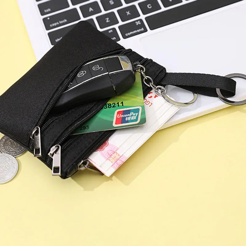 Canvas Mini Coin Purse Simple double Zipper Storage Pouch Short Money Pocket Solid Color Key Bag Women Men Cute Wallet