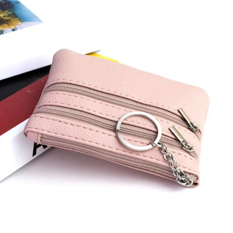 Hot Sale Men Women Card Coin Key Soft Holder Zip Leather Wallet Pouch Bag Purse Gift New Fashion Black Mini Holders