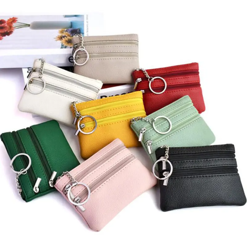 Hot Sale Men Women Card Coin Key Soft Holder Zip Leather Wallet Pouch Bag Purse Gift New Fashion Black Mini Holders