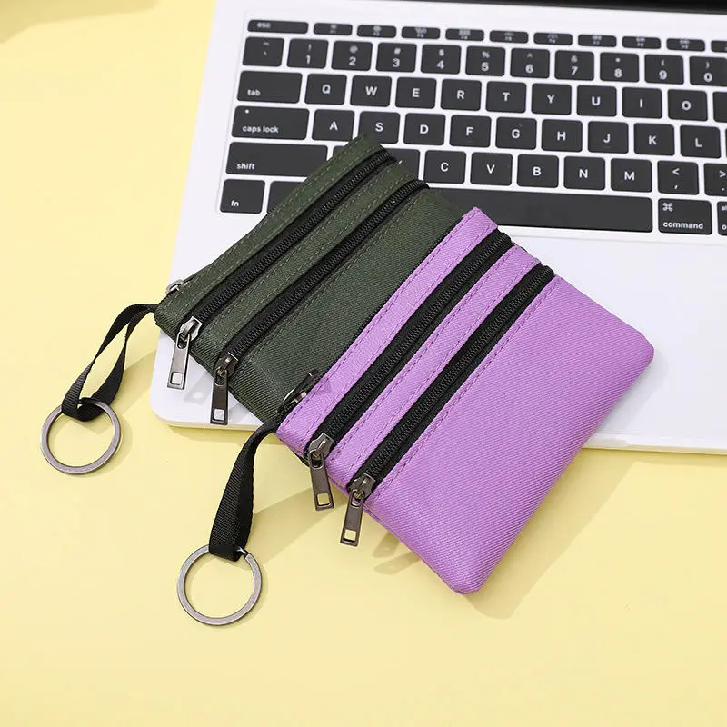 Canvas Mini Coin Purse Simple double Zipper Storage Pouch Short Money Pocket Solid Color Key Bag Women Men Cute Wallet
