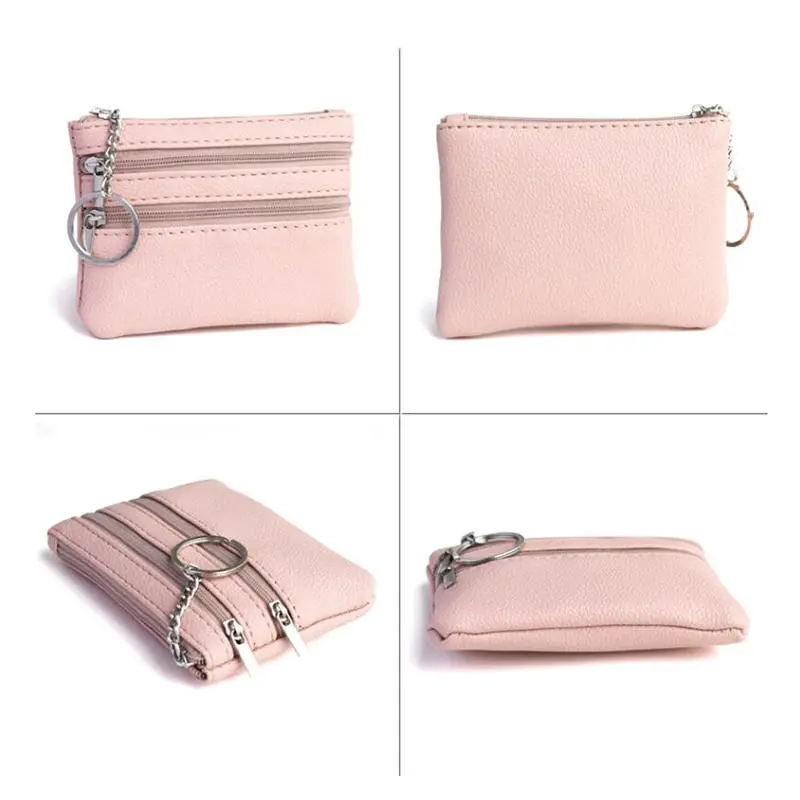 Hot Sale Men Women Card Coin Key Soft Holder Zip Leather Wallet Pouch Bag Purse Gift New Fashion Black Mini Holders
