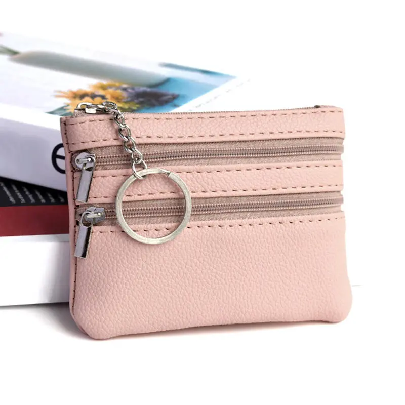 Hot Sale Men Women Card Coin Key Soft Holder Zip Leather Wallet Pouch Bag Purse Gift New Fashion Black Mini Holders