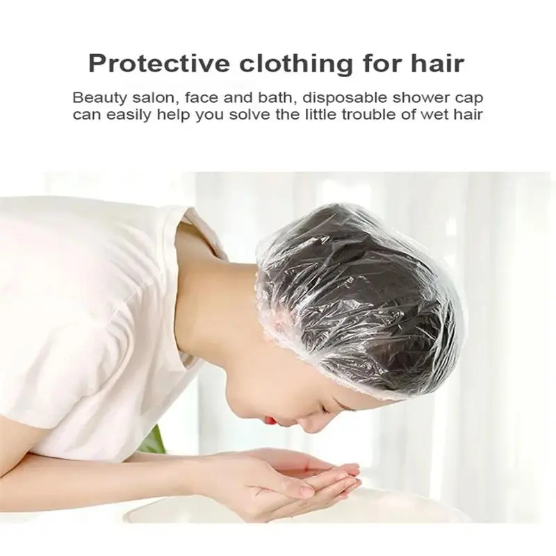 2025 New Practical 100Pcs Shower Cap Elastic Mesh Shape Waterproof Non-woven Bath Hat for Extension Clear Beauty Hair