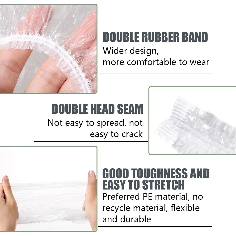 2025 New Practical 100Pcs Shower Cap Elastic Mesh Shape Waterproof Non-woven Bath Hat for Extension Clear Beauty Hair