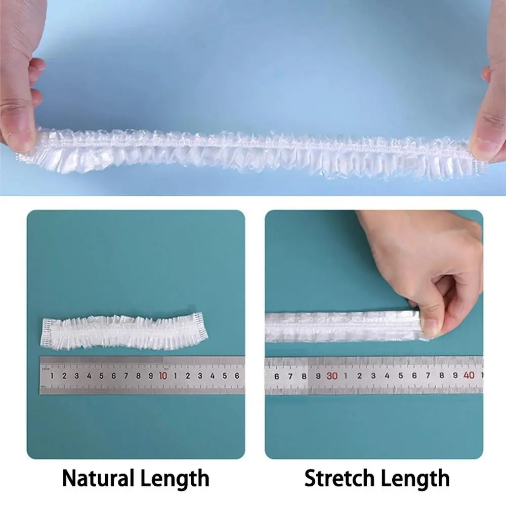 2025 New Practical 100Pcs Shower Cap Elastic Mesh Shape Waterproof Non-woven Bath Hat for Extension Clear Beauty Hair