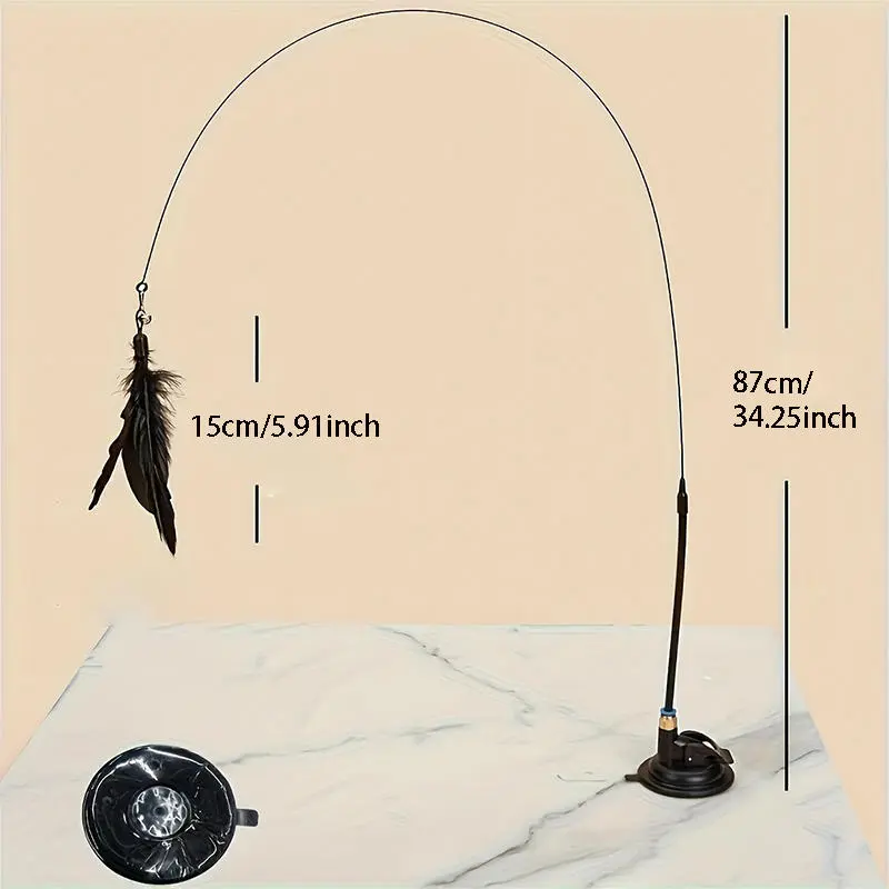 1pc Interactive Cat Toy Feather Wand  Long Suction Cup Pole - Exciting Playtime for Kittens, Durable Teaser