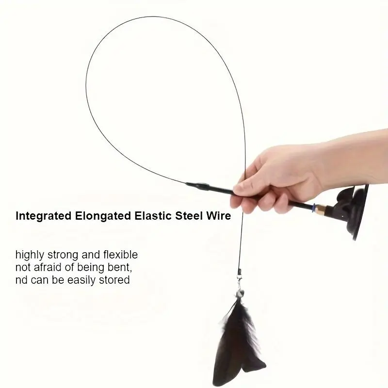1pc Interactive Cat Toy Feather Wand  Long Suction Cup Pole - Exciting Playtime for Kittens, Durable Teaser