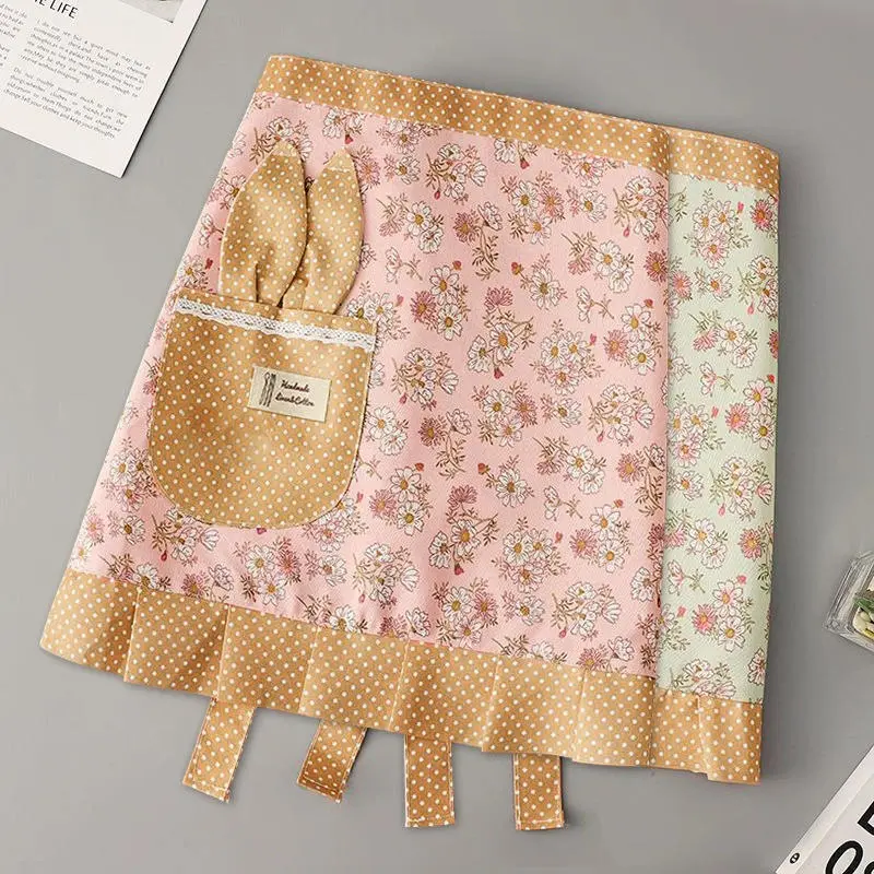 2025 Household Work Clothes Canvas Flower Half-length Apron Female Kitchen  Anti-fouling Wear-resistant Cooking Half-waist