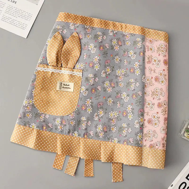 2025 Household Work Clothes Canvas Flower Half-length Apron Female Kitchen  Anti-fouling Wear-resistant Cooking Half-waist