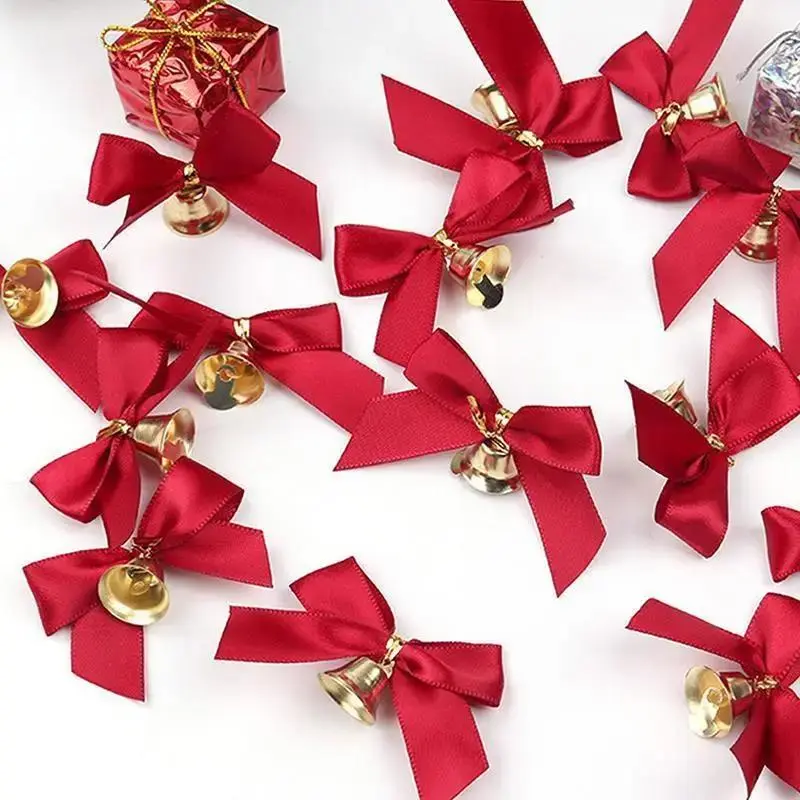 Festive Decorations 10pcs/set Christmas Tree Small Bows Bells Pendants Christmas Tree Ornaments