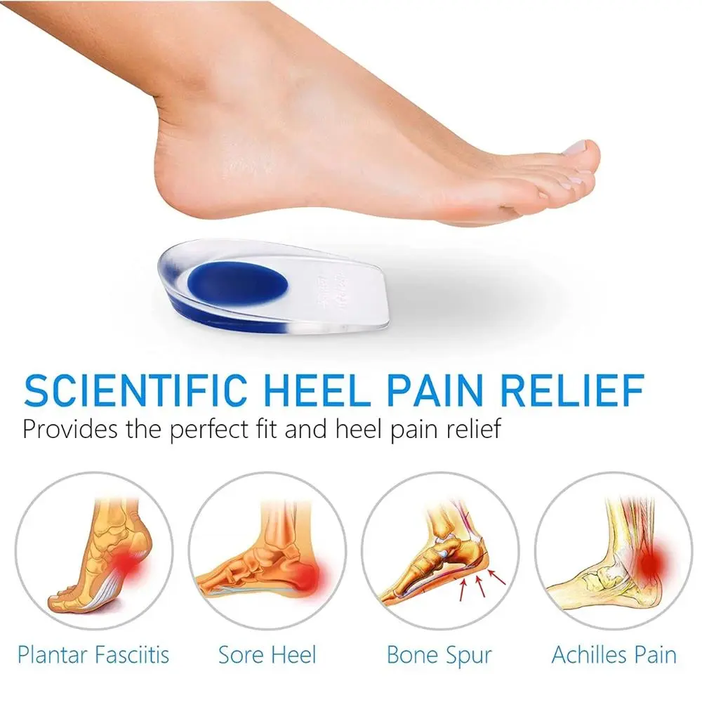 2025 New1 Pair Soft Silicone Gel Insoles for Heel Spurs Pain Foot Cushion Massager Care Half Insole Shoe Pad Height Increase