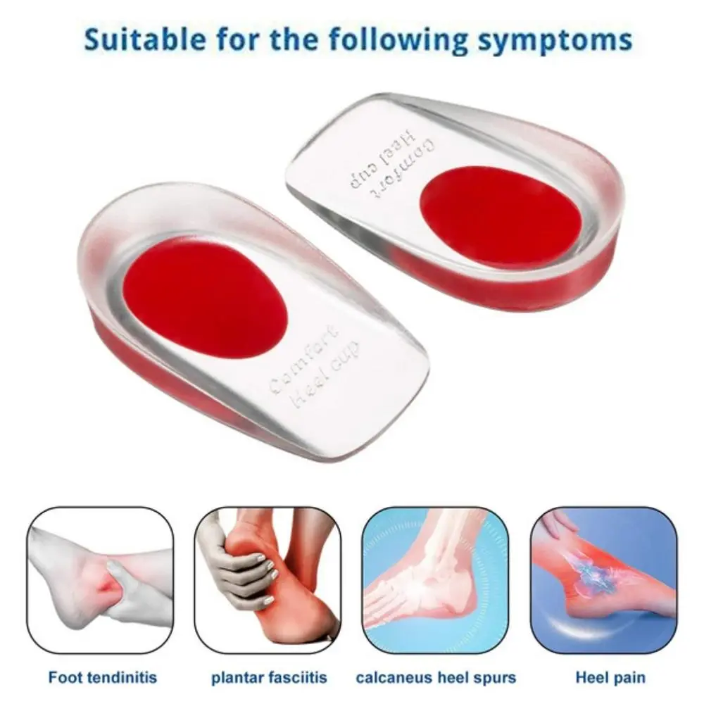 2025 New1 Pair Soft Silicone Gel Insoles for Heel Spurs Pain Foot Cushion Massager Care Half Insole Shoe Pad Height Increase