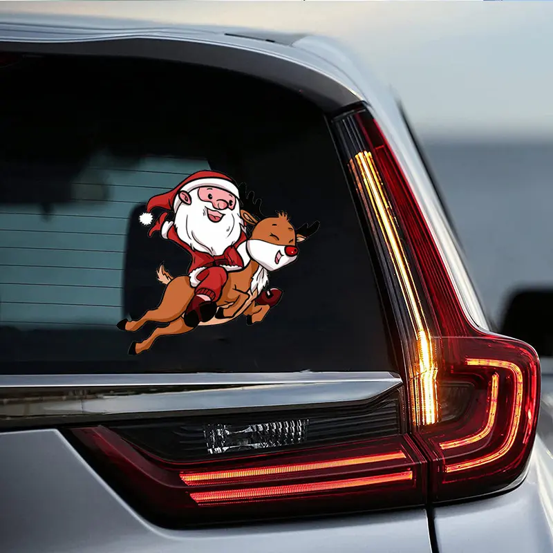 Christmas New Car Window Sticker, Decoration Side Window Bumper Sticker, Santa Claus Elk Car Glass Decoration Sticker