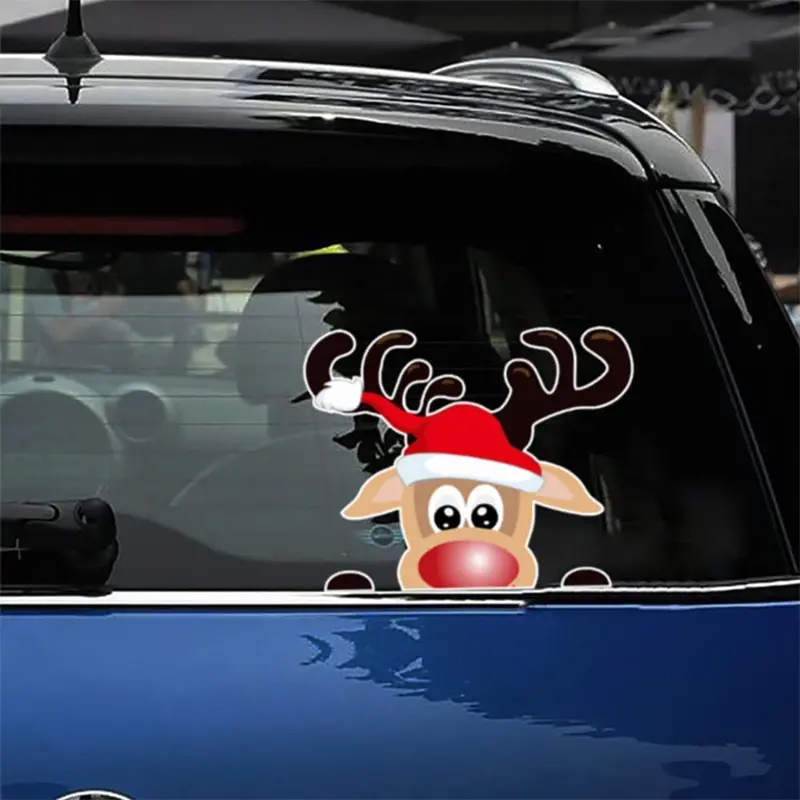 Christmas New Car Window Sticker, Decoration Side Window Bumper Sticker, Santa Claus Elk Car Glass Decoration Sticker