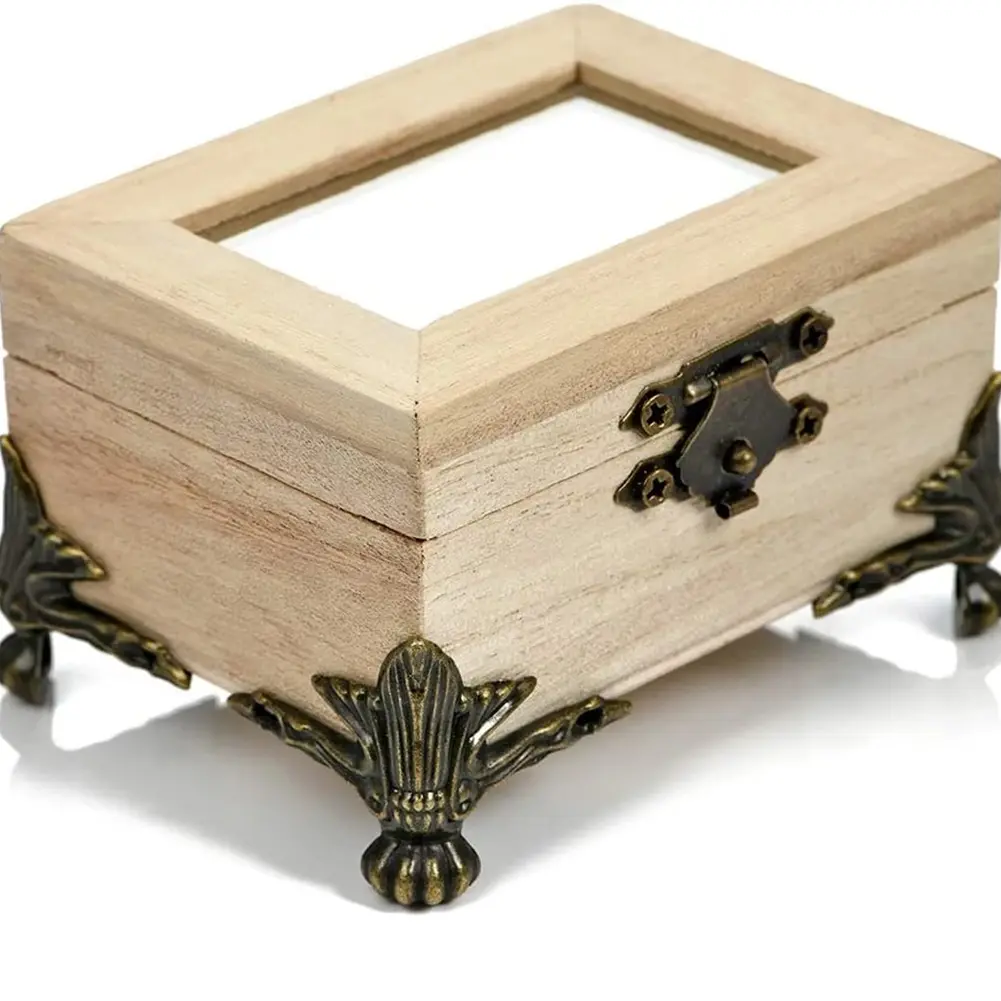 4Pcs/Set Antique Wood Box Feet Leg Corner Protector Triangle Rattan Carved Decorative Bracket For Furniture Hardware