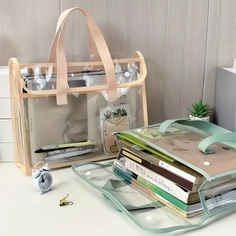 1pcs Large Capacity Tote Bag Transparent PVC File Bag, Student Textbook Homework Book Storage