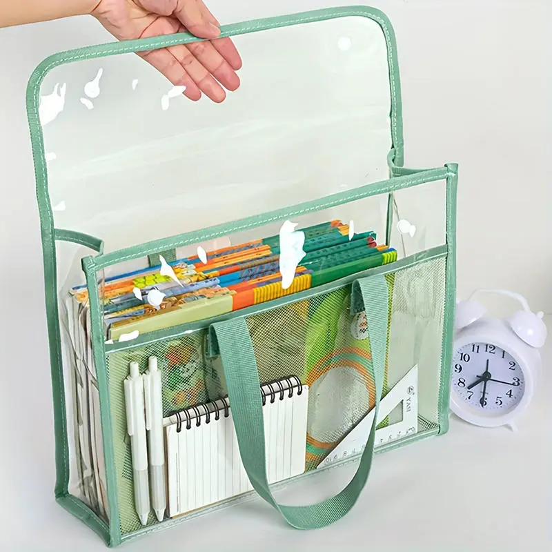 1pcs Large Capacity Tote Bag Transparent PVC File Bag, Student Textbook Homework Book Storage